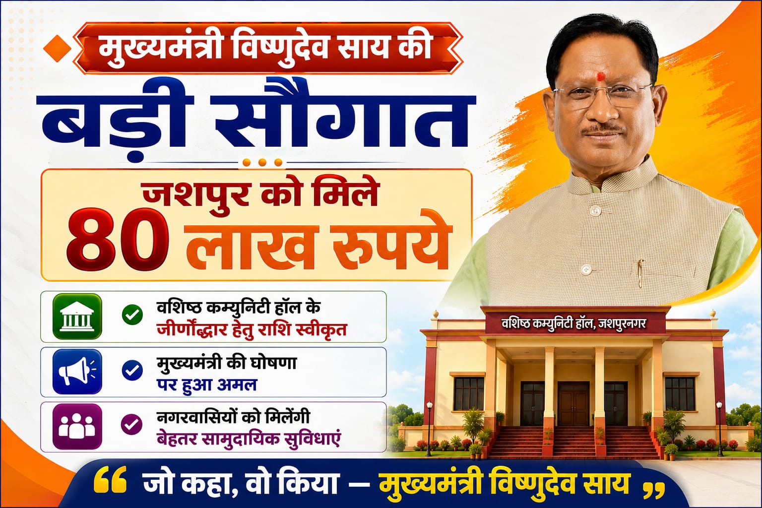  प्रदेश के मुख्यमंत्री श्री विष्णुदेव साय ने घोषणा अनुरूप जशपुर को दी बड़ी सौगात 